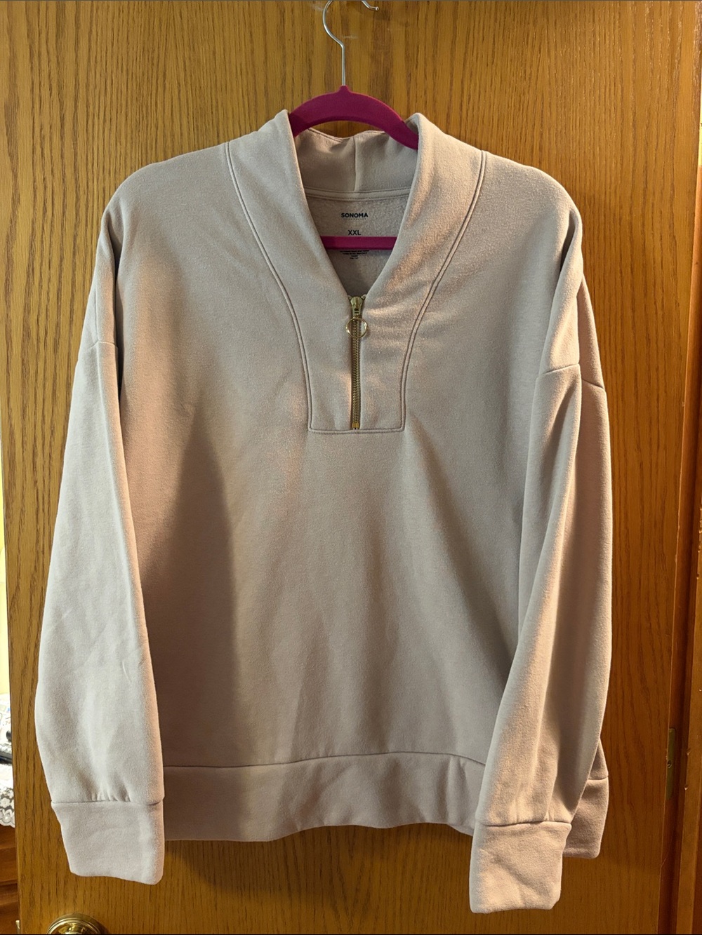 Sonoma Women's Light Taupe Zip-Neck Sweater with Gold Zipper